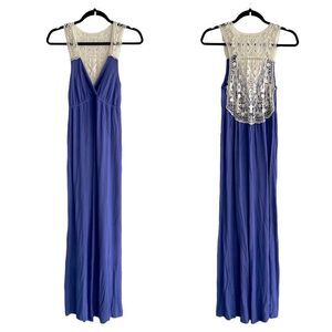 M4EO Sleeveless Boho Maxi Dress Embroidery Indigo Blue M